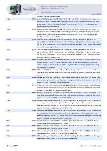 ComX Computers price list