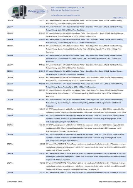 ComX Computers price list