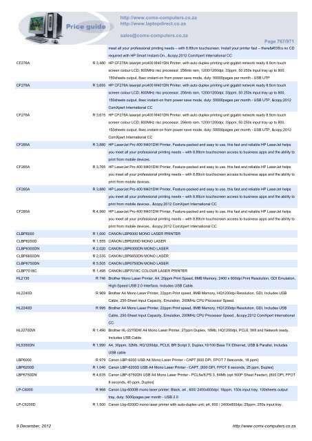 ComX Computers price list