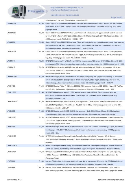 ComX Computers price list