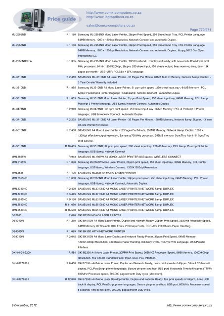 ComX Computers price list