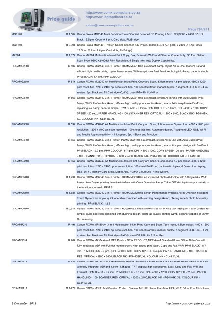 ComX Computers price list