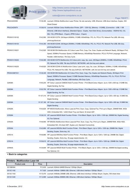 ComX Computers price list