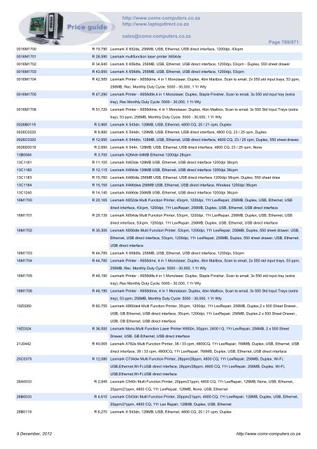 ComX Computers price list