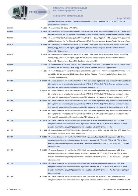 ComX Computers price list