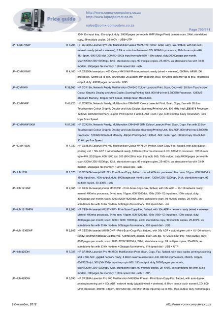 ComX Computers price list