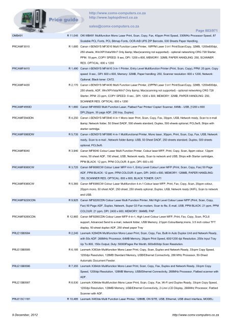 ComX Computers price list