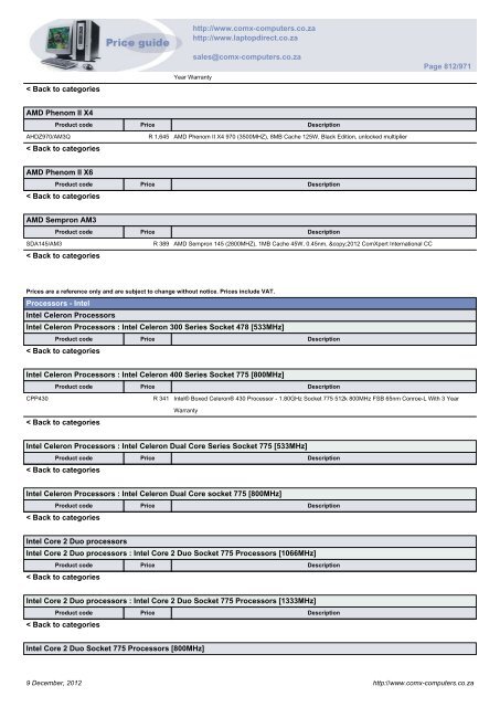 ComX Computers price list