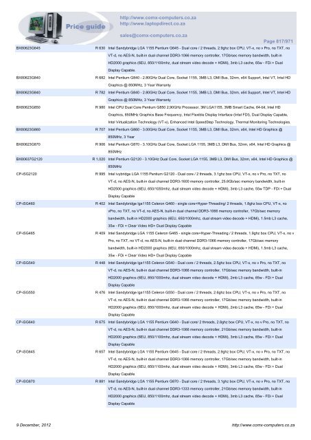 ComX Computers price list