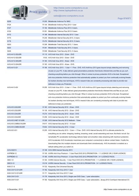 ComX Computers price list