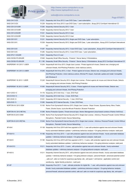 ComX Computers price list