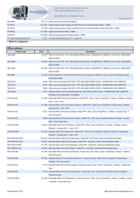 ComX Computers price list