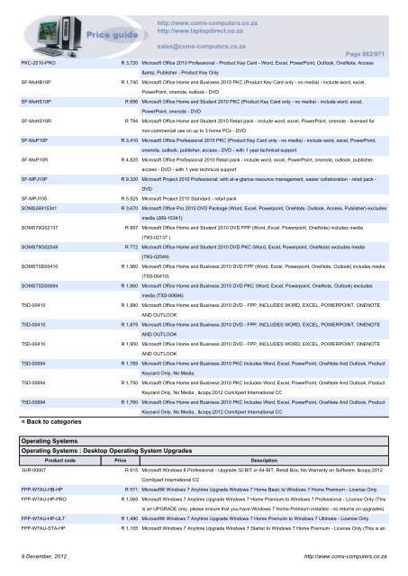 ComX Computers price list