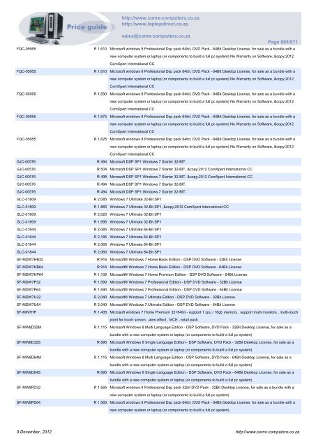 ComX Computers price list