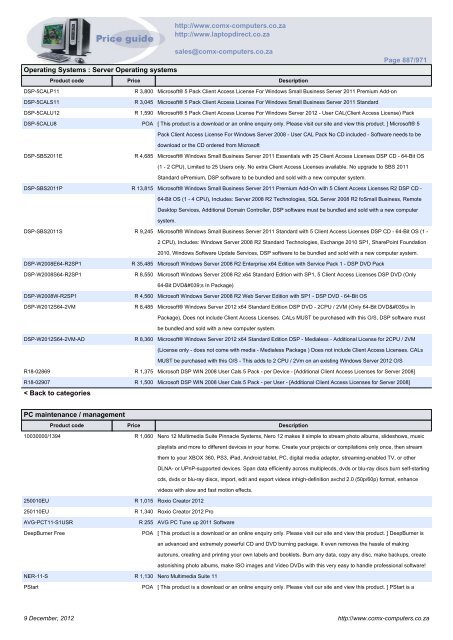 ComX Computers price list