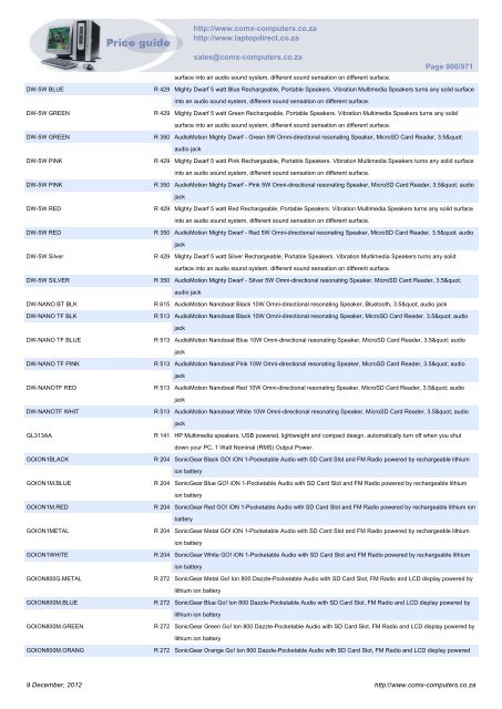 ComX Computers price list