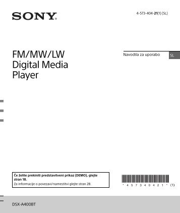 Sony DSX-A400BT - DSX-A400BT Istruzioni per l'uso Sloveno