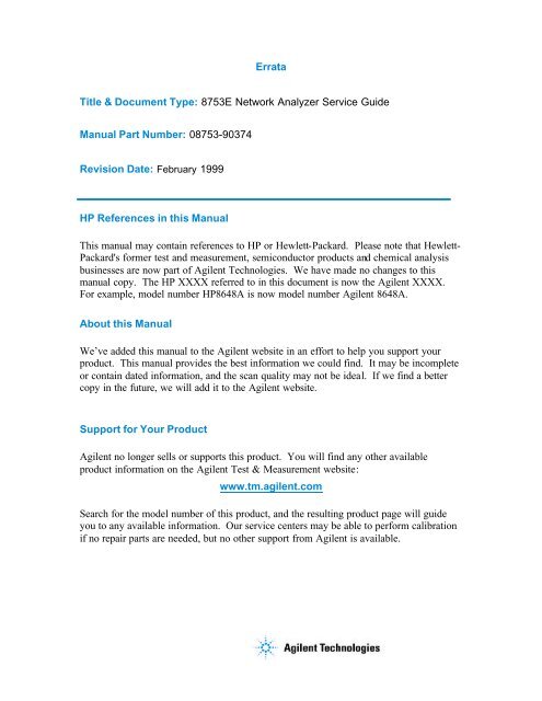 HP 8753E Network Analyzer Service Guide - Agilent Technologies