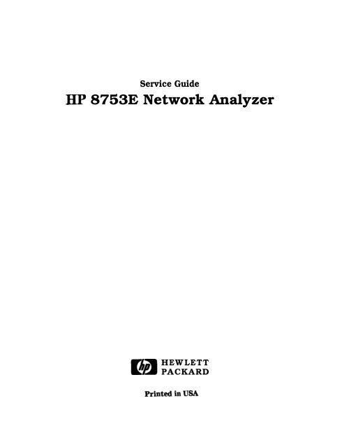 HP 8753E Network Analyzer Service Guide - Agilent Technologies