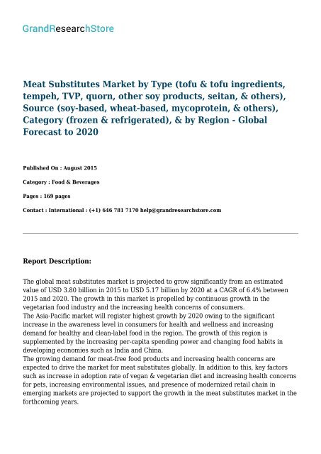 Meat Substitutes Market-Global Forecast to 2022