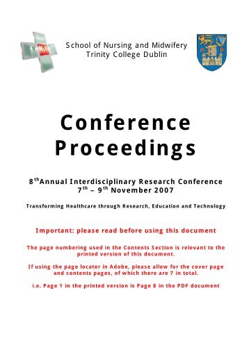 Conference Proceedings - School of Nursing & Midwifery - Trinity ...