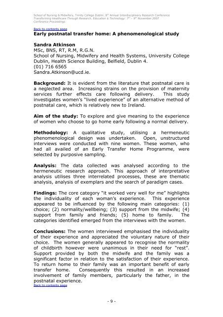 Conference Proceedings - School of Nursing & Midwifery - Trinity ...