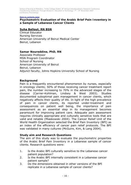 Conference Proceedings - School of Nursing & Midwifery - Trinity ...