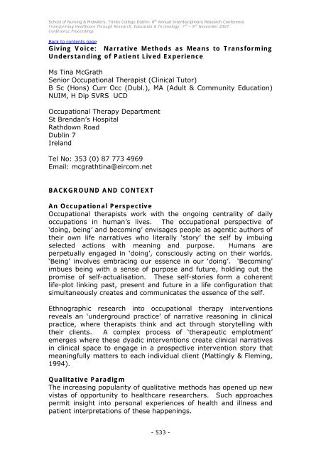 Conference Proceedings - School of Nursing & Midwifery - Trinity ...