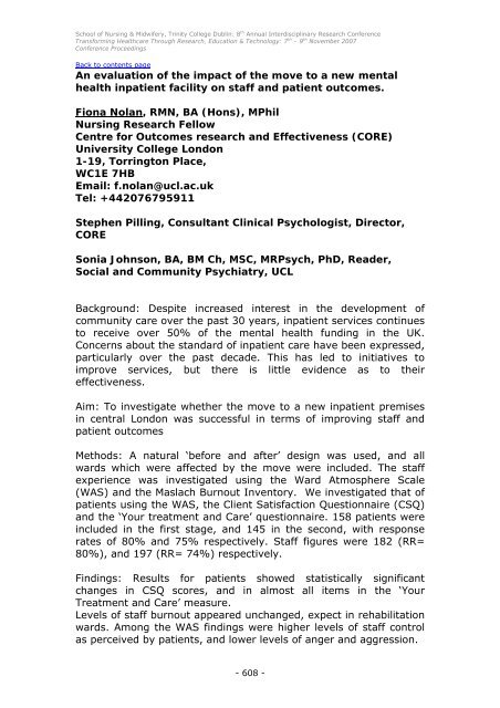 Conference Proceedings - School of Nursing & Midwifery - Trinity ...