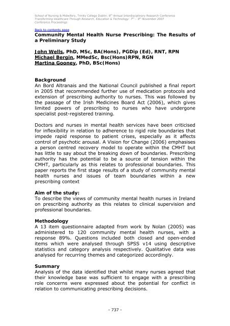 Conference Proceedings - School of Nursing & Midwifery - Trinity ...