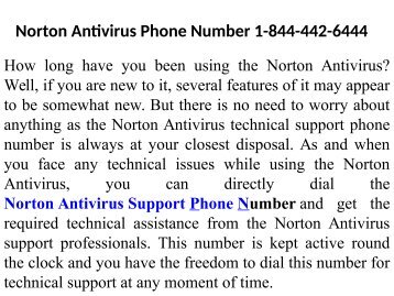 Norton Antivirus Support Number  1-844-442-6444