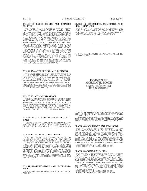 marks published for opposition - U.S. Patent and Trademark Office