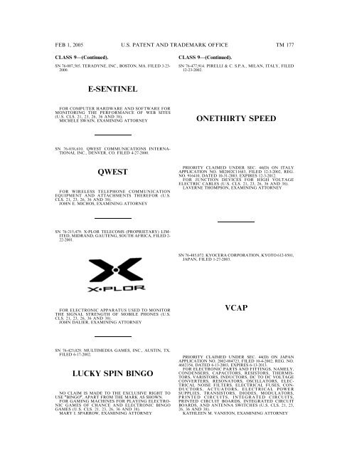 marks published for opposition - U.S. Patent and Trademark Office