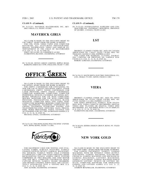 marks published for opposition - U.S. Patent and Trademark Office