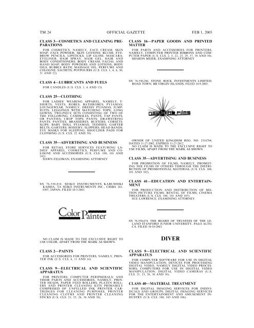 marks published for opposition - U.S. Patent and Trademark Office