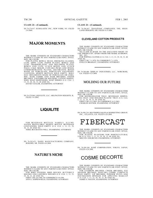 marks published for opposition - U.S. Patent and Trademark Office