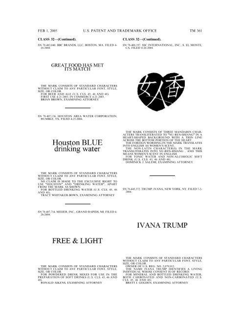 marks published for opposition - U.S. Patent and Trademark Office