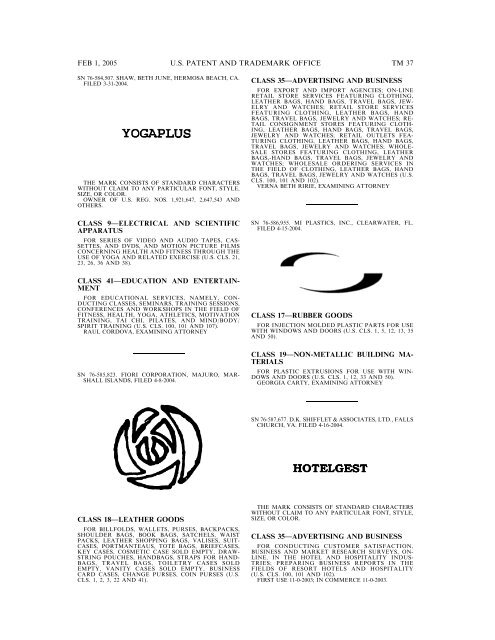 marks published for opposition - U.S. Patent and Trademark Office