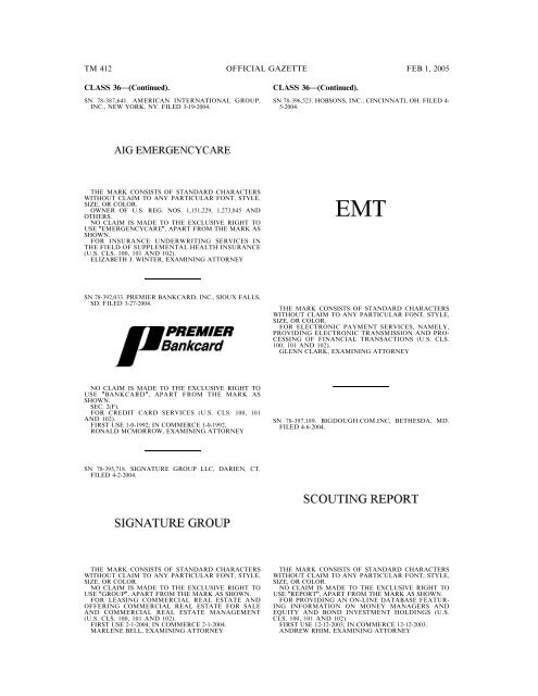 marks published for opposition - U.S. Patent and Trademark Office