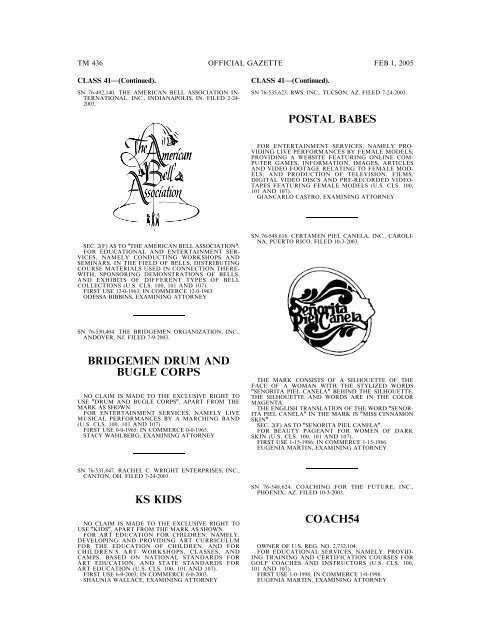 marks published for opposition - U.S. Patent and Trademark Office