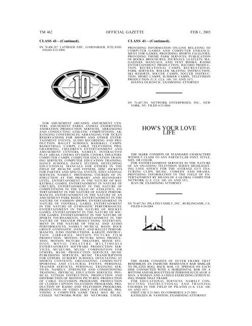 marks published for opposition - U.S. Patent and Trademark Office