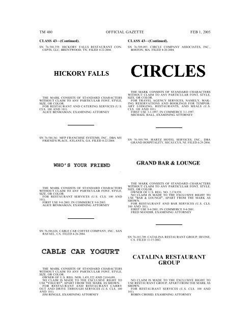 marks published for opposition - U.S. Patent and Trademark Office