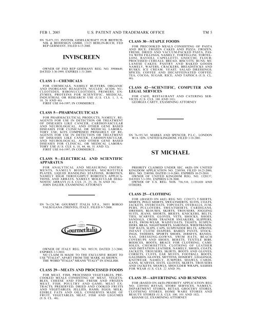 marks published for opposition - U.S. Patent and Trademark Office