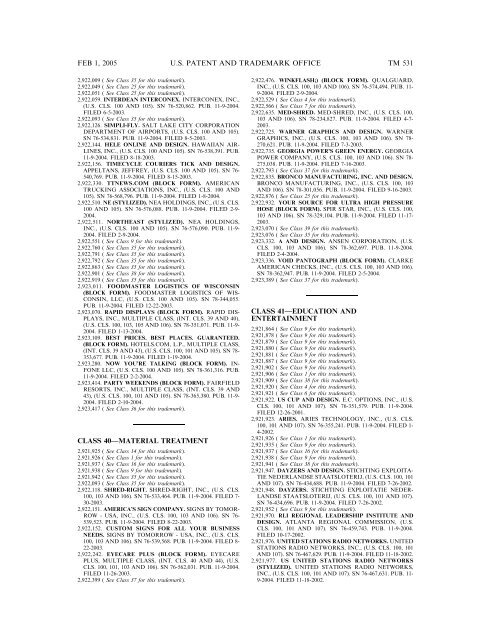 marks published for opposition - U.S. Patent and Trademark Office