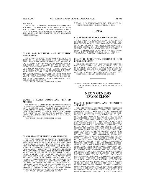 marks published for opposition - U.S. Patent and Trademark Office