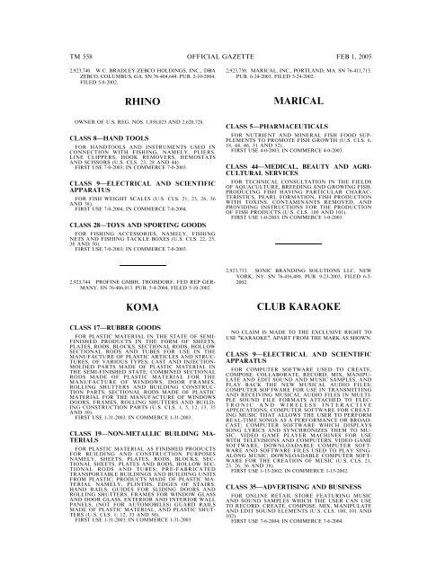 marks published for opposition - U.S. Patent and Trademark Office