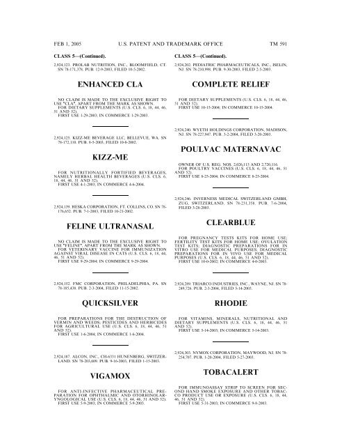 marks published for opposition - U.S. Patent and Trademark Office