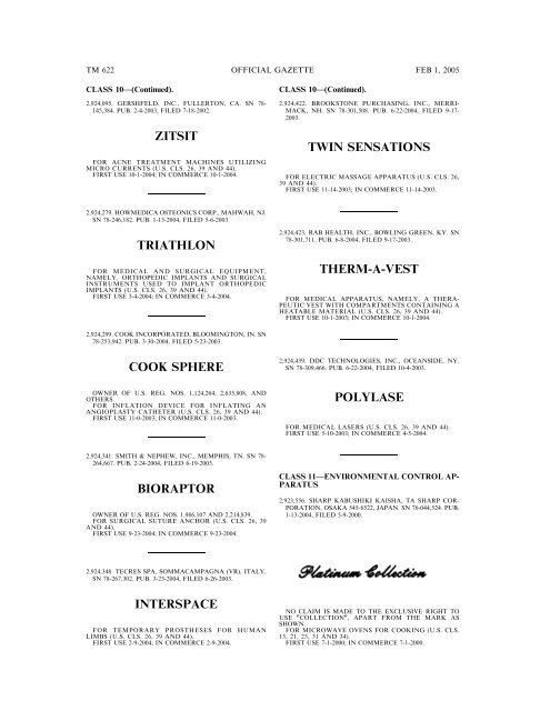 marks published for opposition - U.S. Patent and Trademark Office