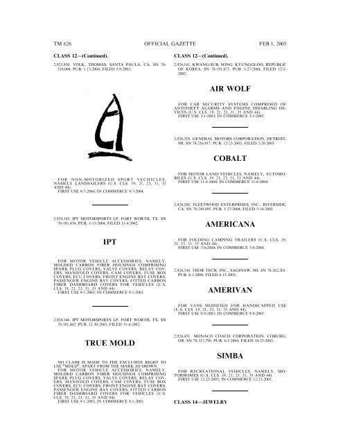 marks published for opposition - U.S. Patent and Trademark Office