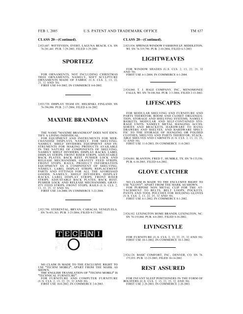 marks published for opposition - U.S. Patent and Trademark Office